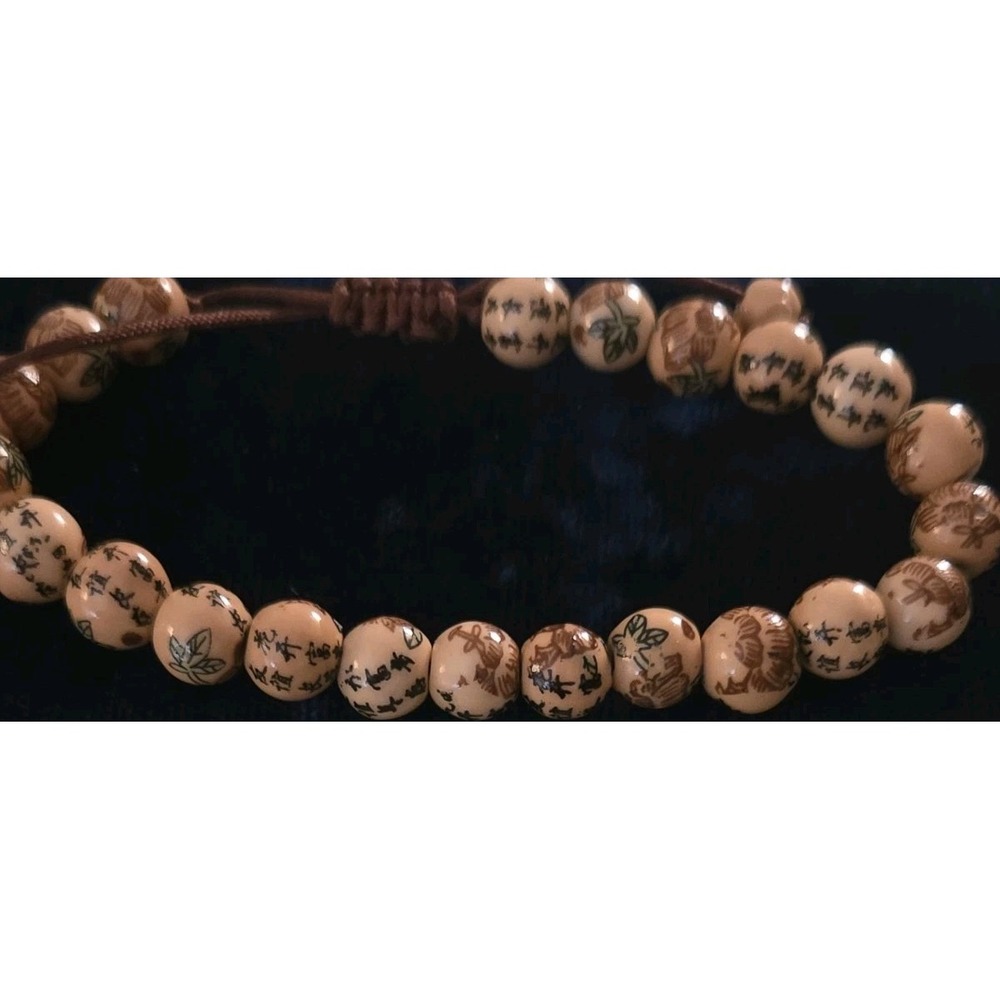 Vintage Asian Friendship Bracelet  Hand-painted Beads Tie Closure Adjustable